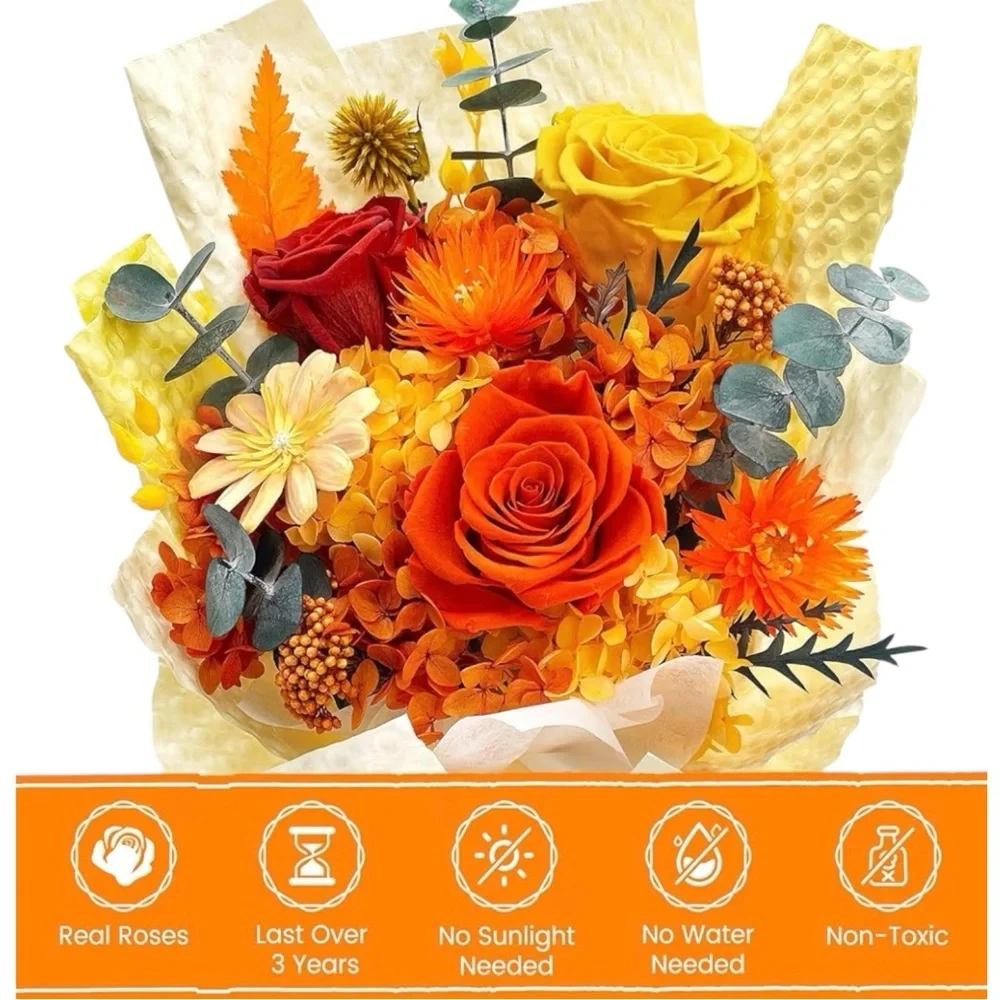 Preserved Flower Bouquet Real Roses Lasts 3 Years Gift Ready Floral Arrangement